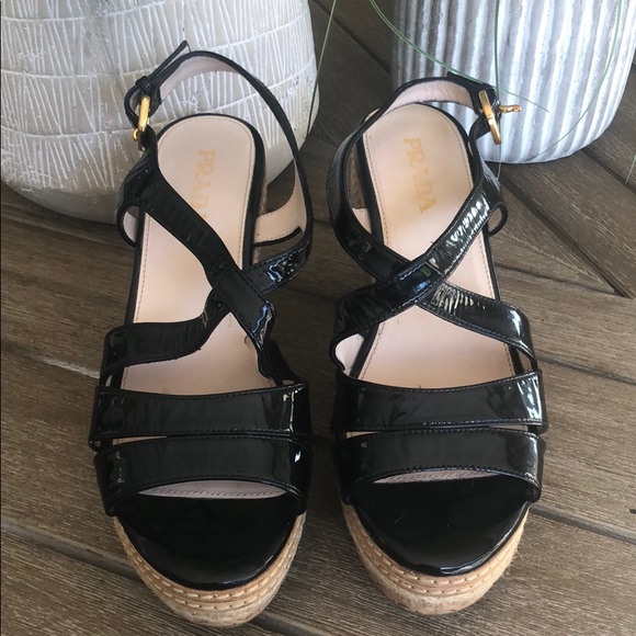 PRADA Patent Leather Cork Platform Wedge Sandal 37 - Picture 5 of 8